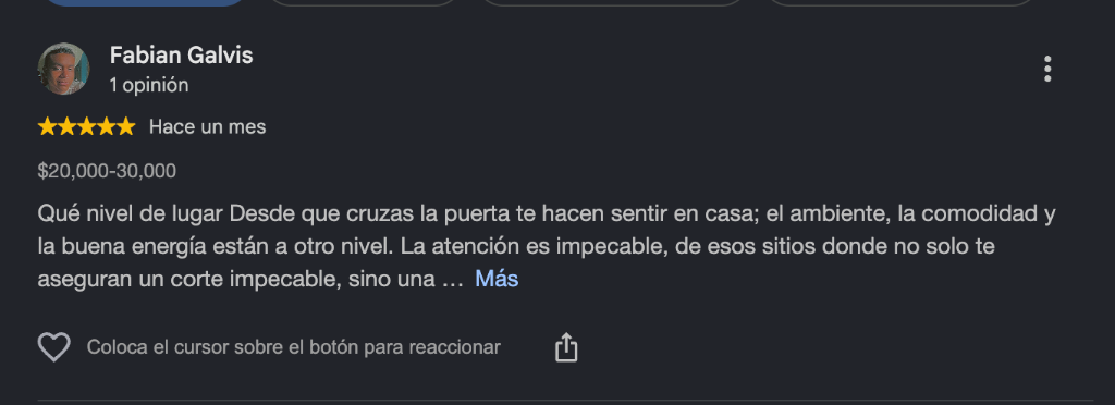 Opinión de Fabian Galvis en Google Maps: Qué nivel de lugar, te hacen sentir en casa