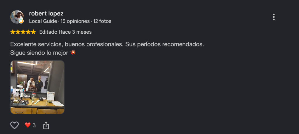 Opinión de Robert López Local Guide en Google con foto real de Furtivo
